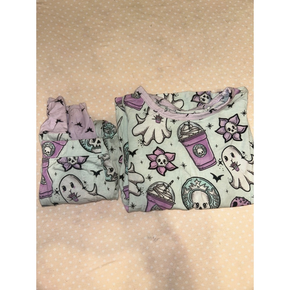Onyx + Lore Toddler 2T Bamboo Pajamas Spooky Coffee Ghost Skull Mint Purple Set